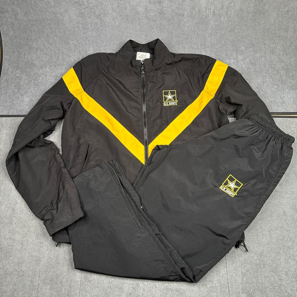 US Army APFU Physical Fitness Uniform Jacket & Pants Set Black Yellow Med Y2k